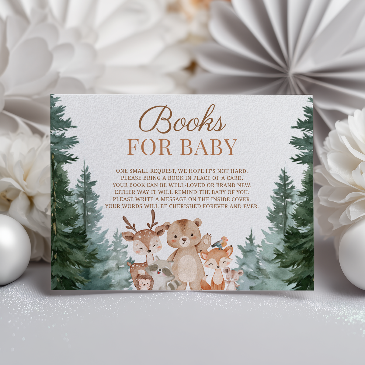 Woodland Books For Baby Printable, Baby Shower Book Request Cards