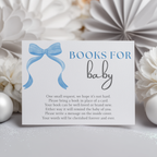 Blue Bow Books For Baby Printable, Baby Shower Book Request Cards 9304
