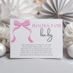 Pink Bow Books For Baby Printable, Baby Girl, Coquette Baby Shower Book Request Cards 9303