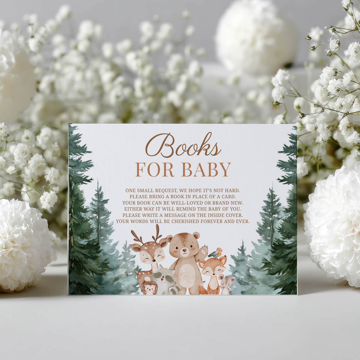 Woodland Books For Baby Printable, Baby Shower Book Request Cards