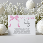 Pink Bow Books For Baby Printable, Baby Girl, Coquette Baby Shower Book Request Cards 9303