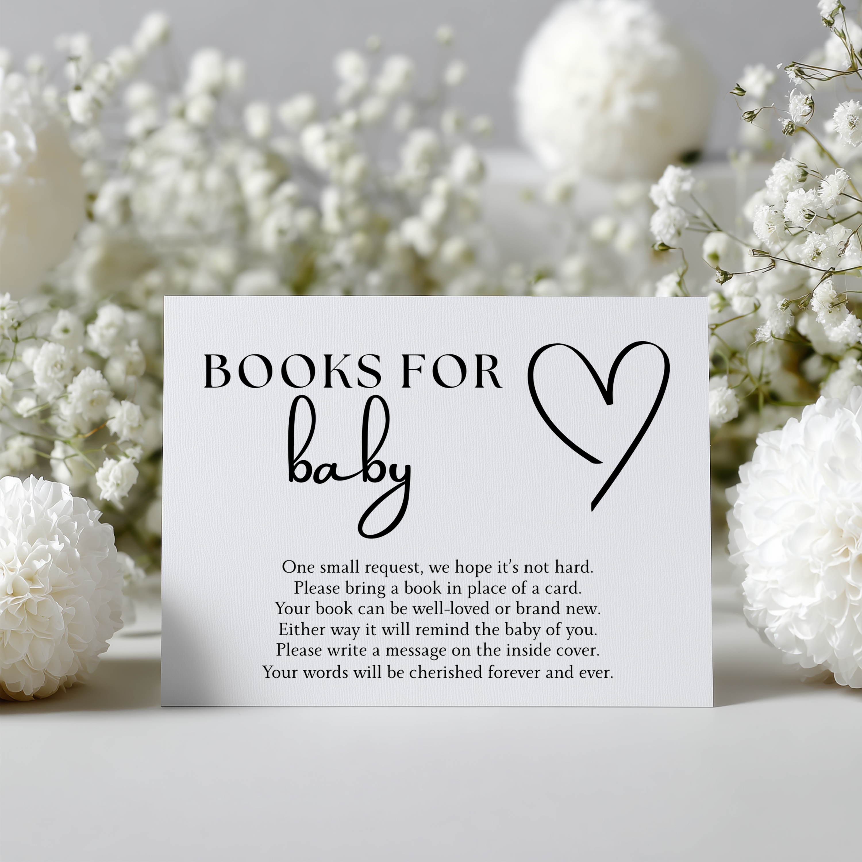 Modern Elegant Books For Baby Printable, Neutral, Minimalist Baby Shower Book Request Cards 9302