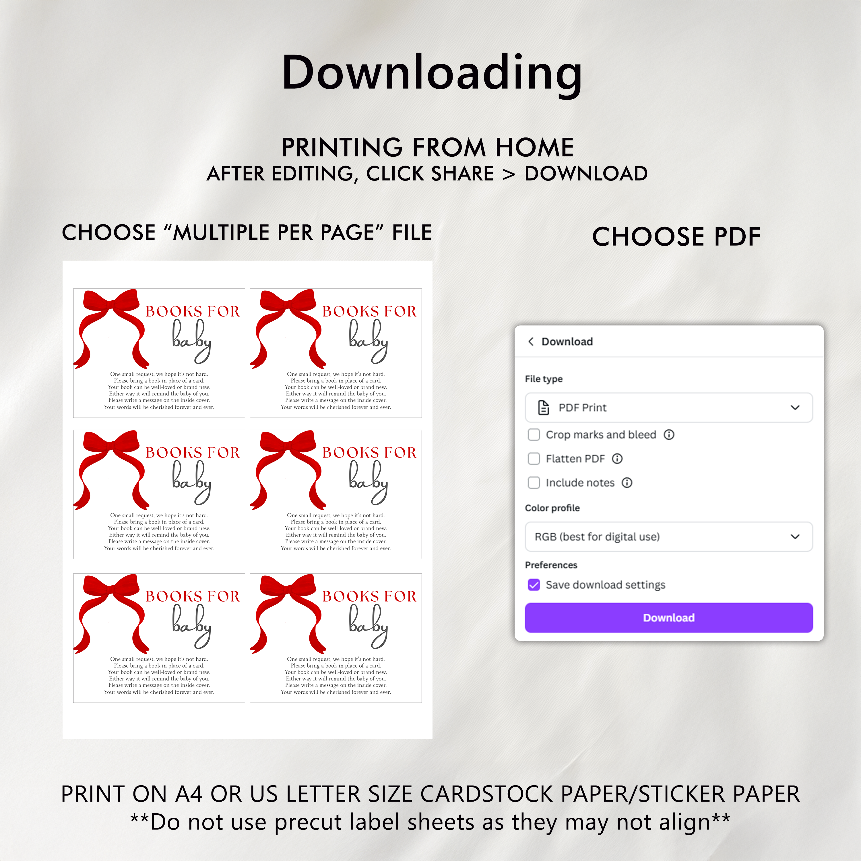 Red Bow Books For Baby Printable, Gender Neutral, Baby Shower Book Request Cards 9301