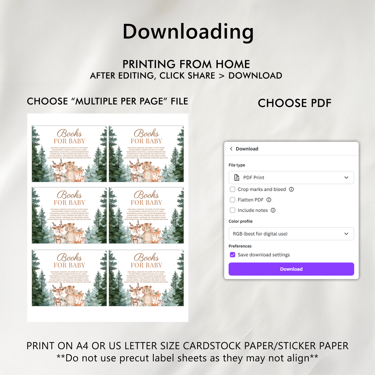Woodland Books For Baby Printable, Baby Shower Book Request Cards