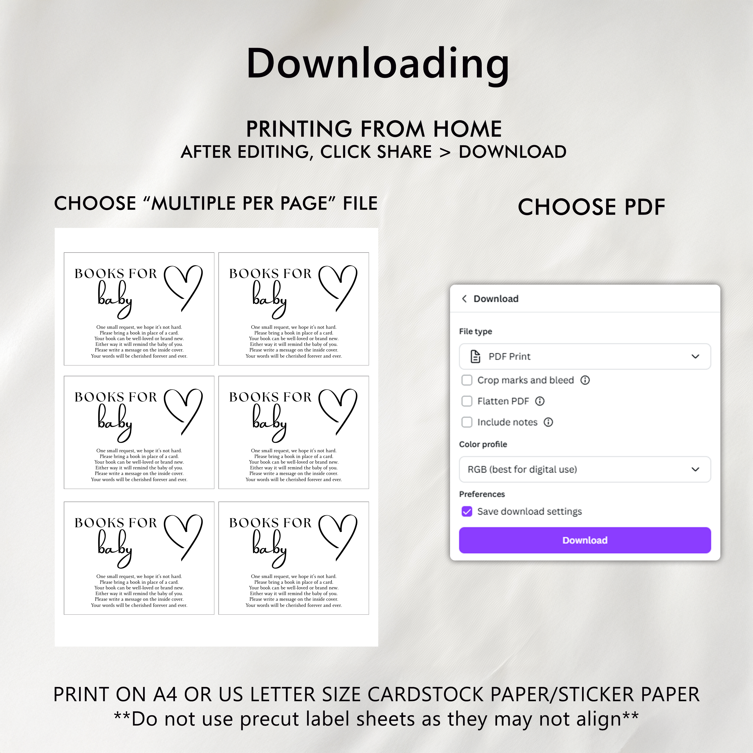 Modern Elegant Books For Baby Printable, Neutral, Minimalist Baby Shower Book Request Cards 9302