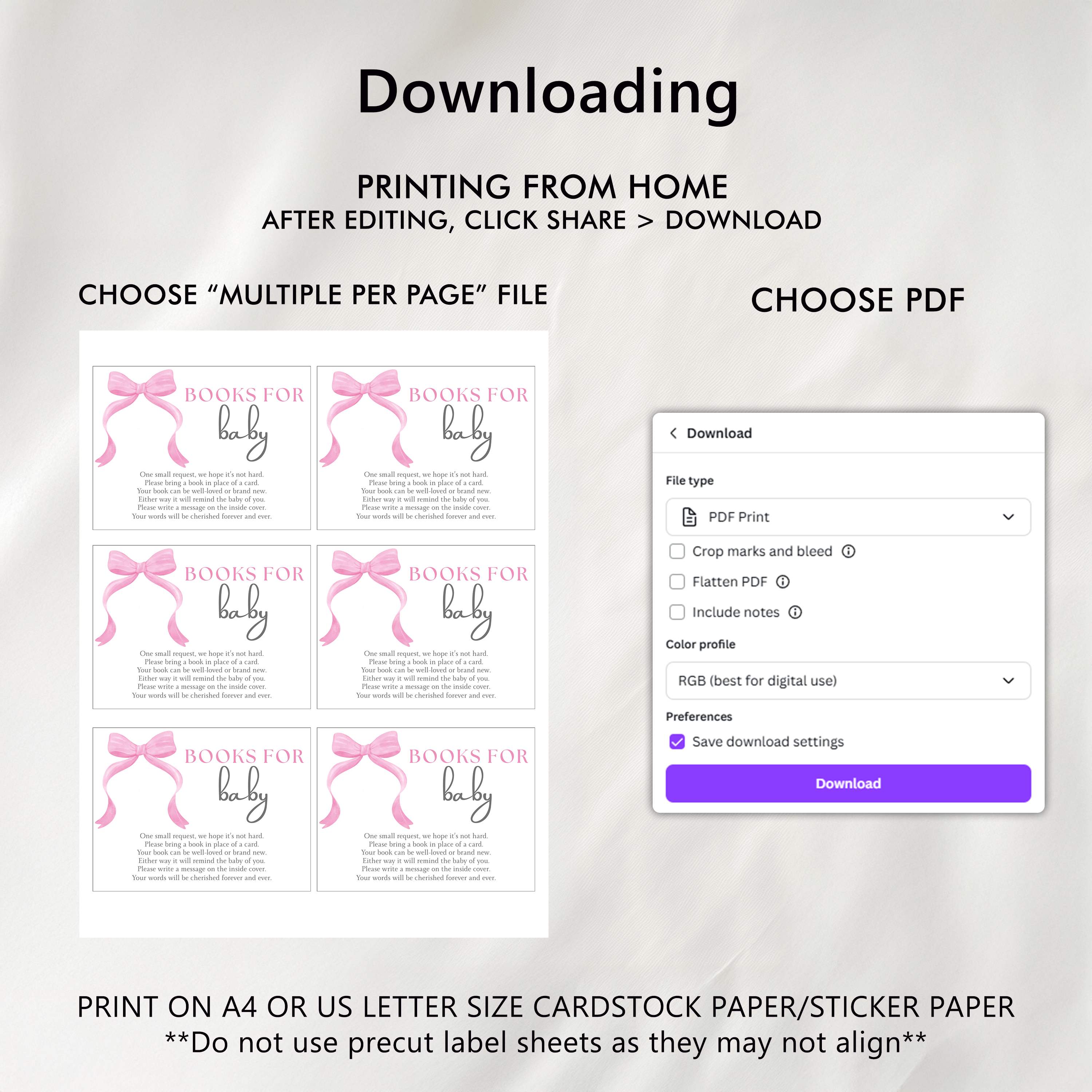 Pink Bow Books For Baby Printable, Baby Girl, Coquette Baby Shower Book Request Cards 9303