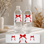 Red Bow Water Bottle Labels, Gender Neutral, Red Ribbon Baby Shower Label 9301