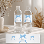 Blue Bow Water Bottle Labels, Baby Boy Baby Shower Label 9304