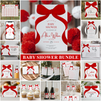 Red Bow Baby Shower Printable Bundle, Red Coquette Invitation Games, Gender Neutral Decoration 9301