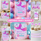 Editable Mermaid Birthday Party Decorations | Mermaid Birthday Invitation | Mermaid Party Bundle | Instant Download 9167