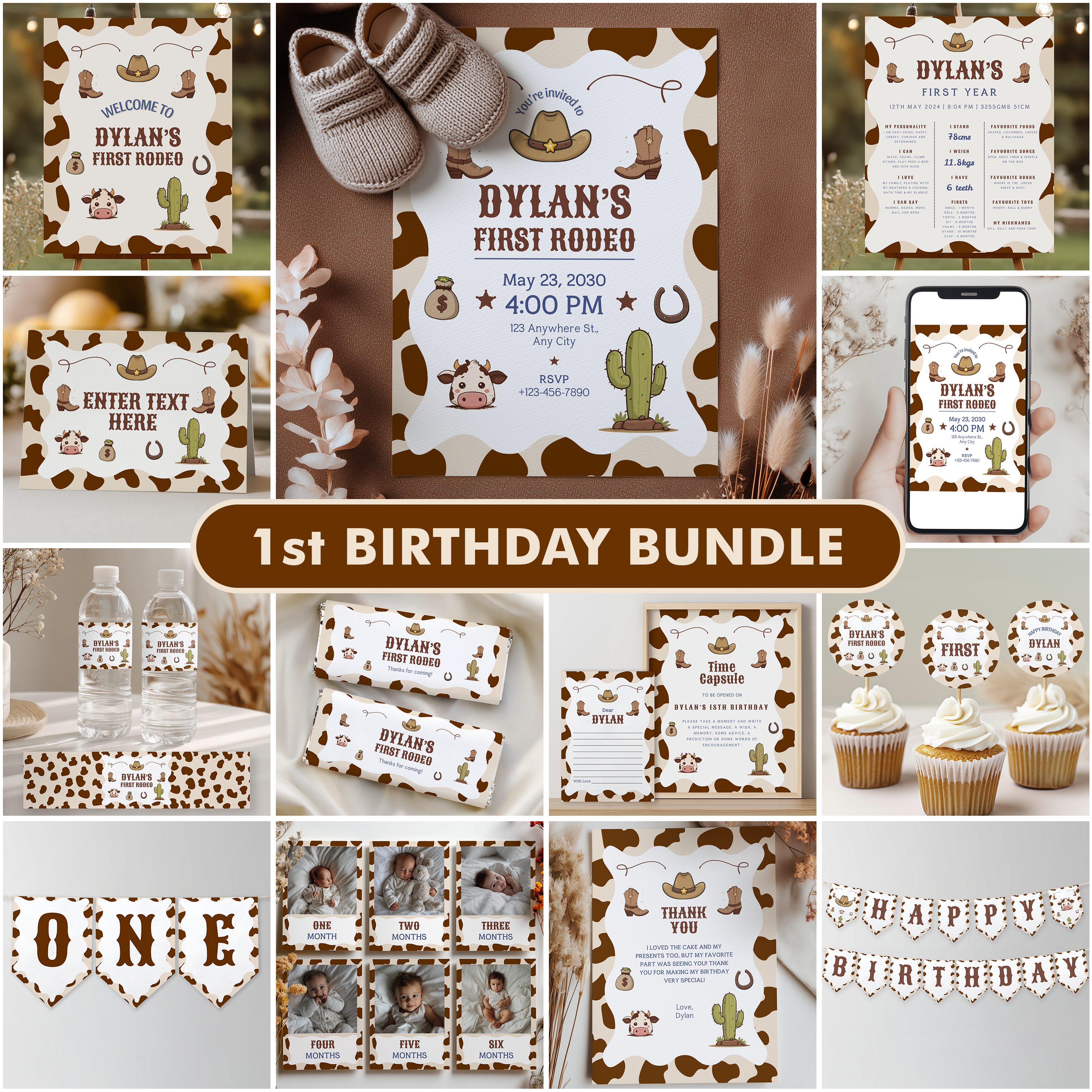 Editable First Rodeo Cowboy Party Decorations | First Rodeo Cowboy Birthday Bundle | First Rodeo Cowboy Party Set | Instant Download 8539