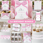 Pink Bow 1st Birthday Decorations, Pink Bow Party Package Birthday, First Birthday Pink Bundle Party , Template Download 9156