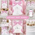 Editable Pink Bow Party Decorations, Pink Bow Party Package Birthday, Pink Coquette Bundle Party Template Digital Instant Download 9158