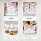 Editable Pink Bow Party Decorations, Pink Bow Party Package Birthday, Pink Coquette Bundle Party Template Digital Instant Download 9158