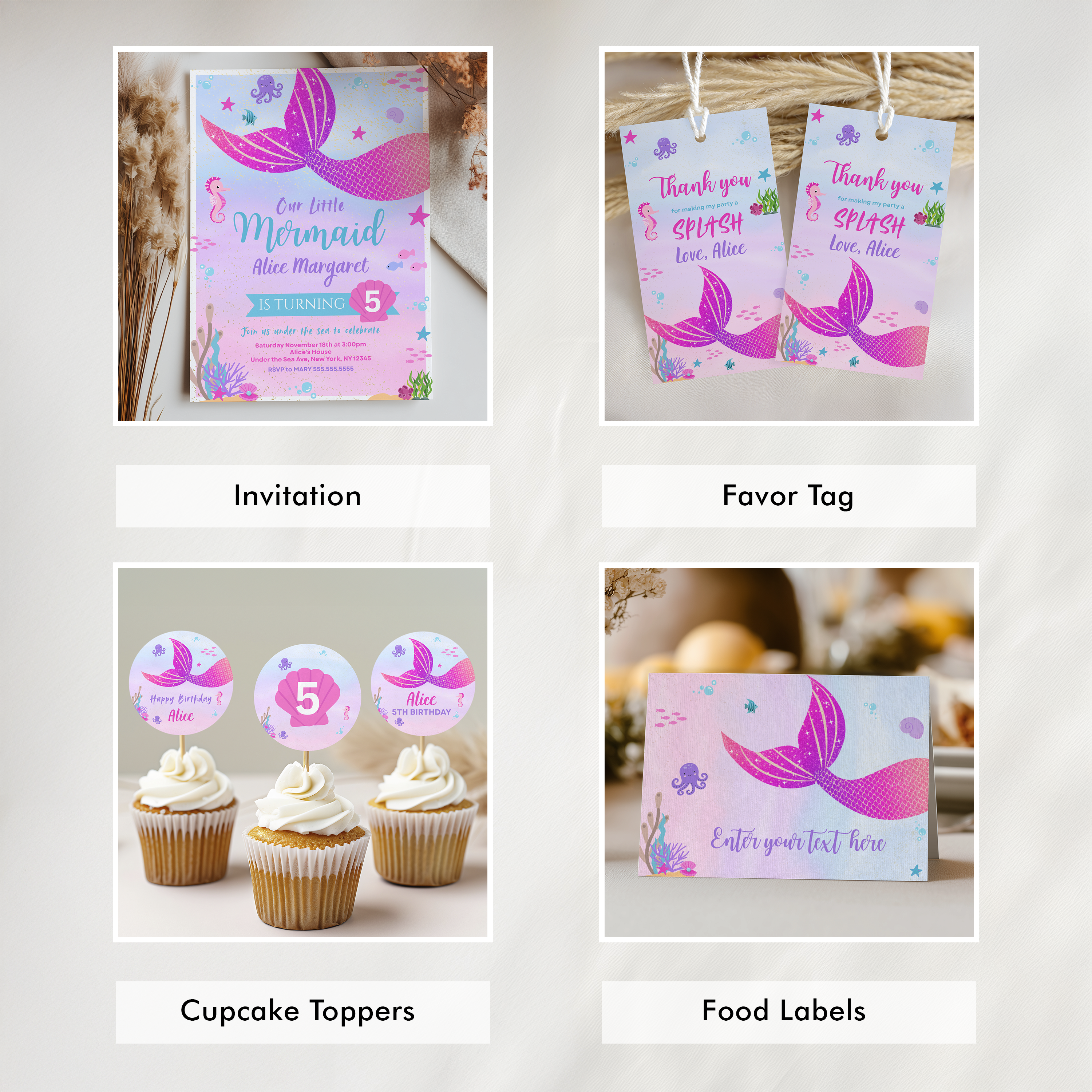 Editable Mermaid Birthday Party Decorations | Mermaid Birthday Invitation | Mermaid Party Bundle | Instant Download 9167