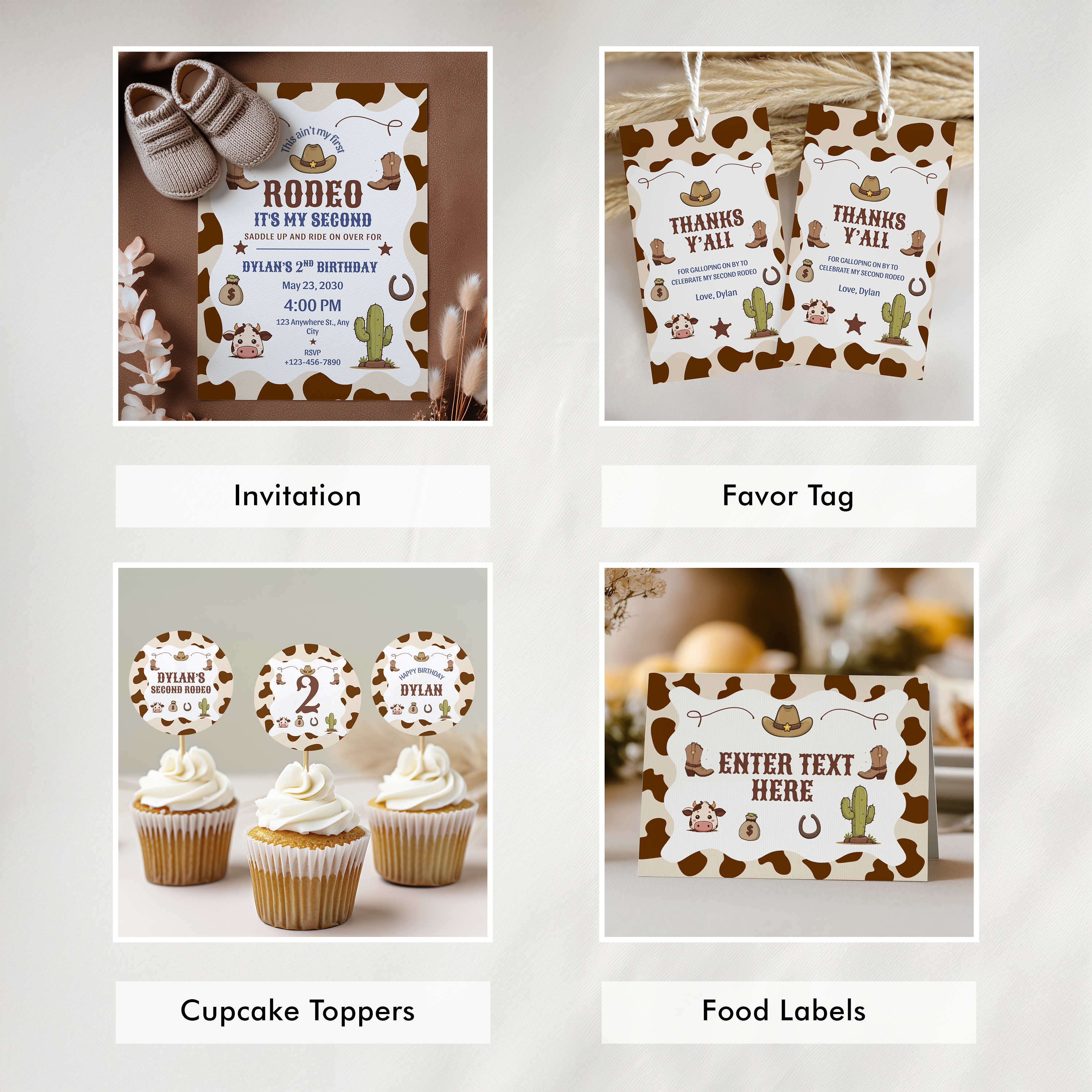 Cowboy Second Rodeo Birthday Party Bundle | 2nd Rodeo Printable Decorations 9184