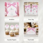 Pink Bow 1st Birthday Decorations, Pink Bow Party Package Birthday, First Birthday Pink Bundle Party , Template Download 9156