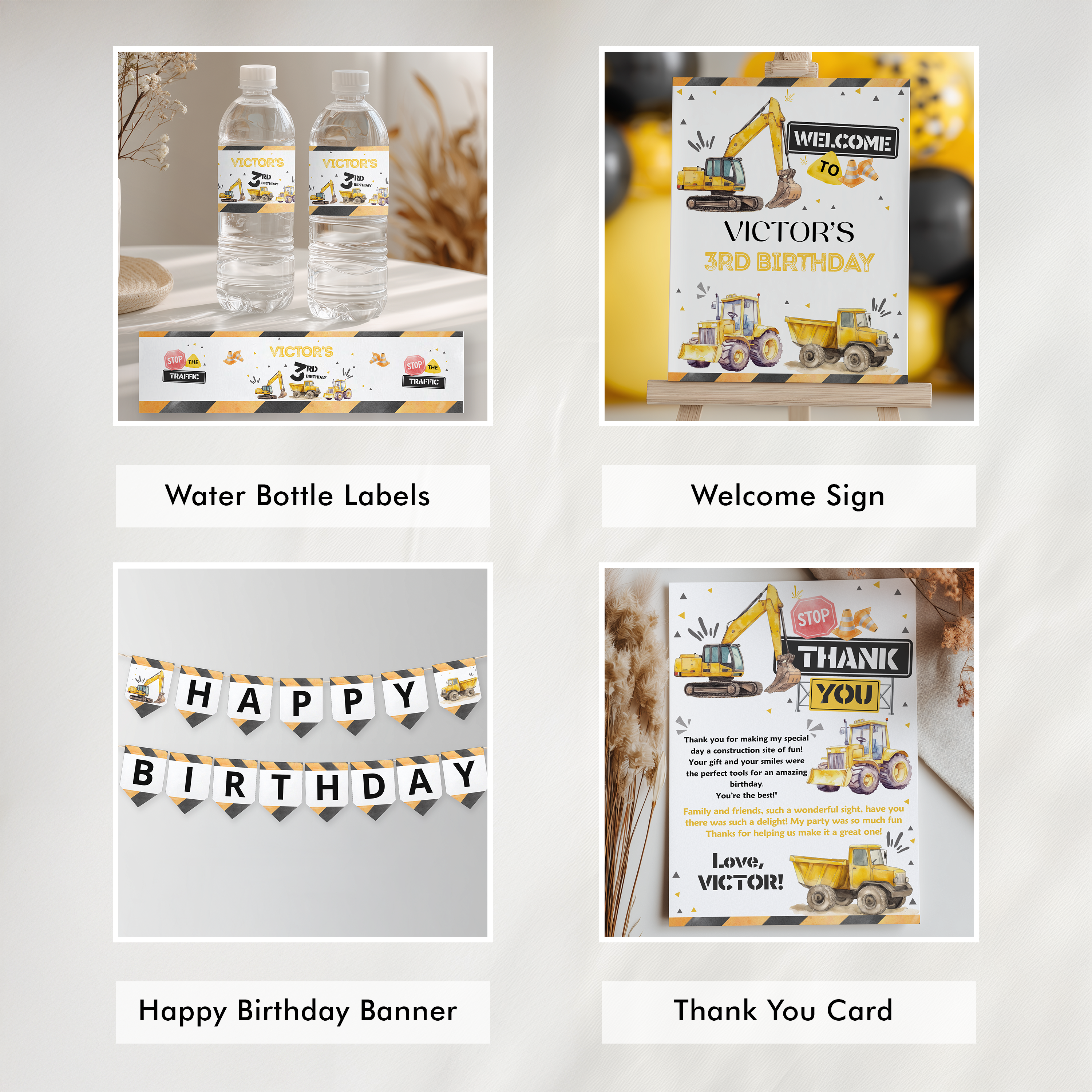 Editable Construction Party Decorations, Dump Truck Package Birthday, Boy Bundle Template Digital Download 9152