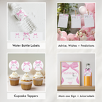 Pink Bow Baby Shower Bundle, Invitation Games, Coquette Baby Girl, Party Set Decoration 9303
