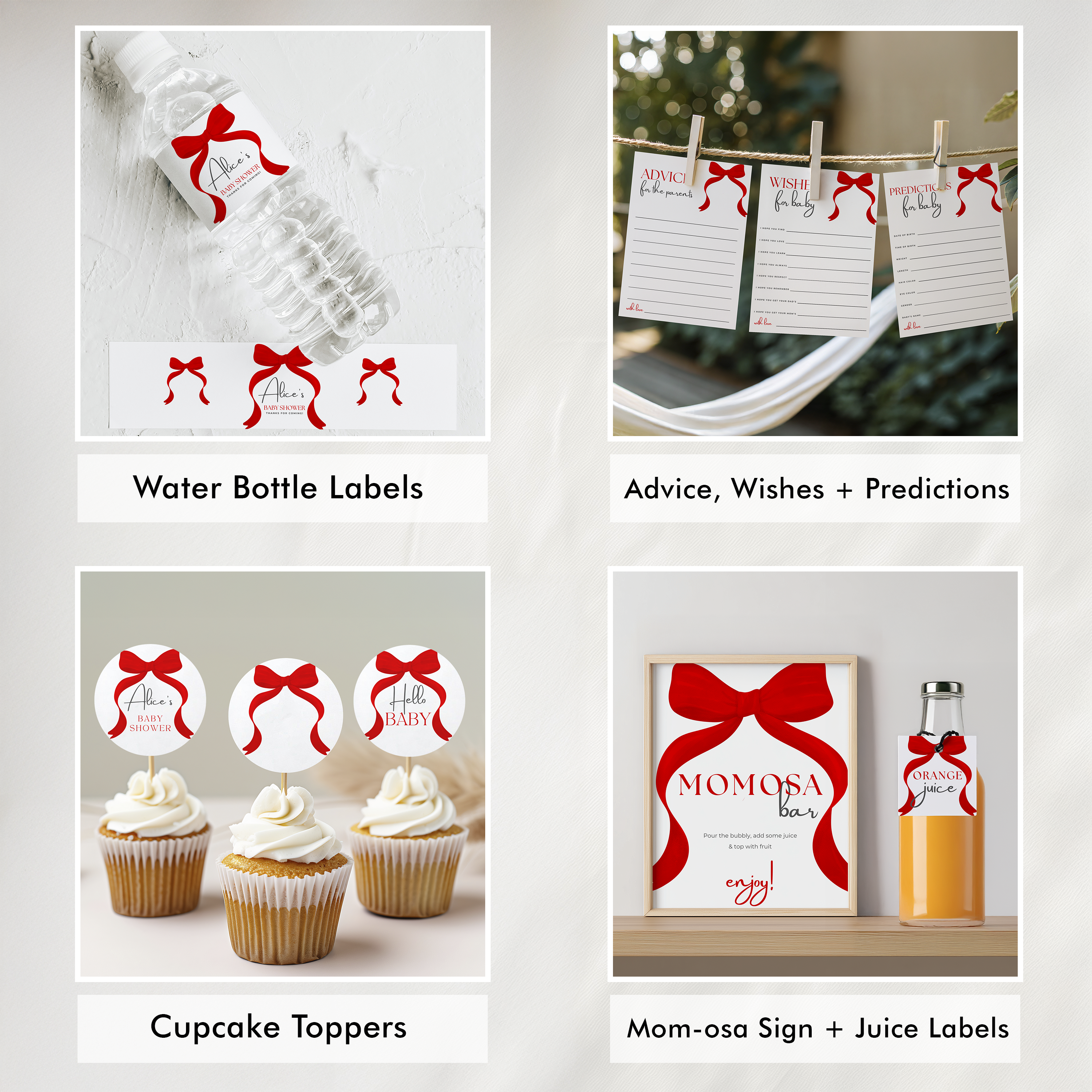 Red Bow Baby Shower Printable Bundle, Red Coquette Invitation Games, Gender Neutral Decoration 9301