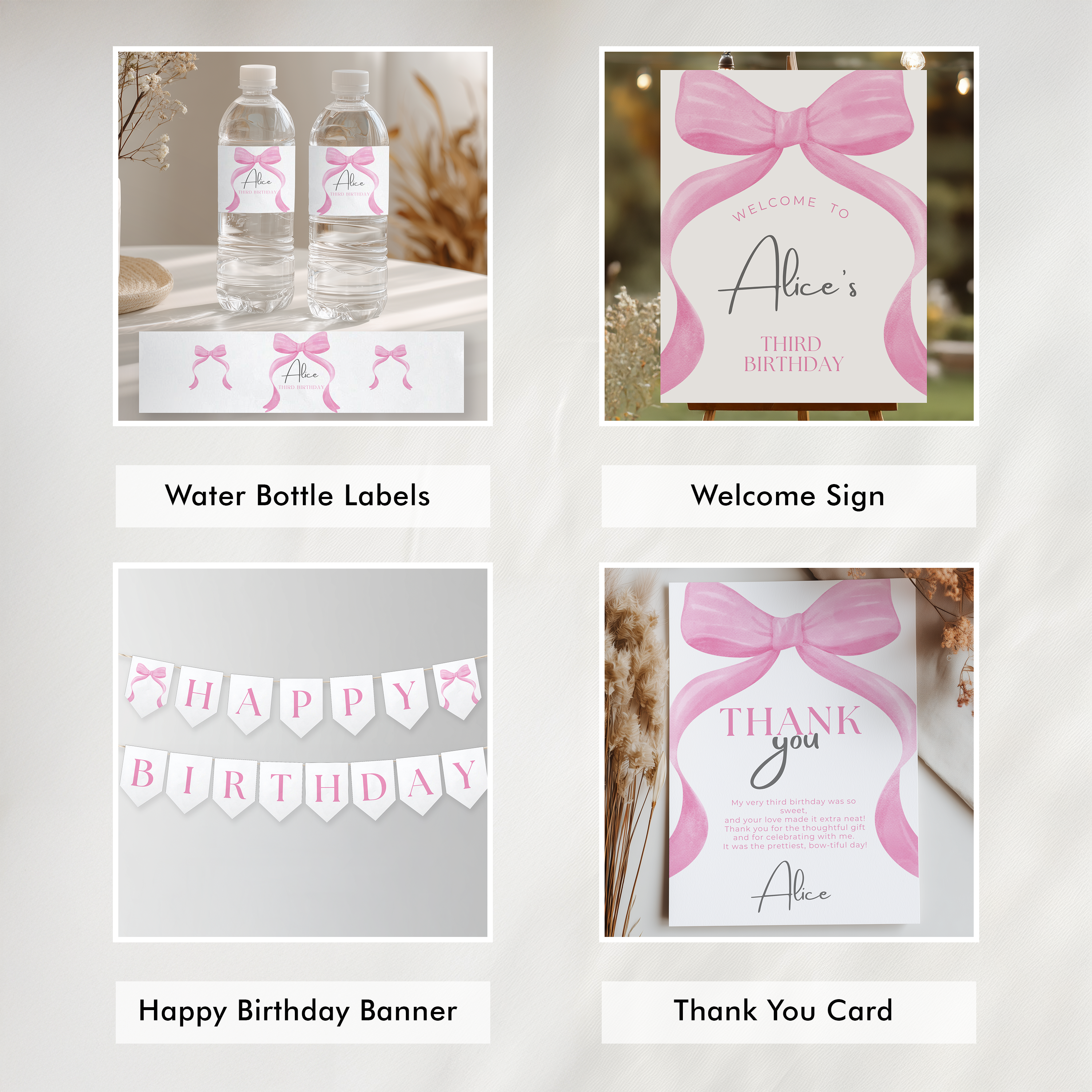 Editable Pink Bow Party Decorations, Pink Bow Party Package Birthday, Pink Coquette Bundle Party Template Digital Instant Download 9158