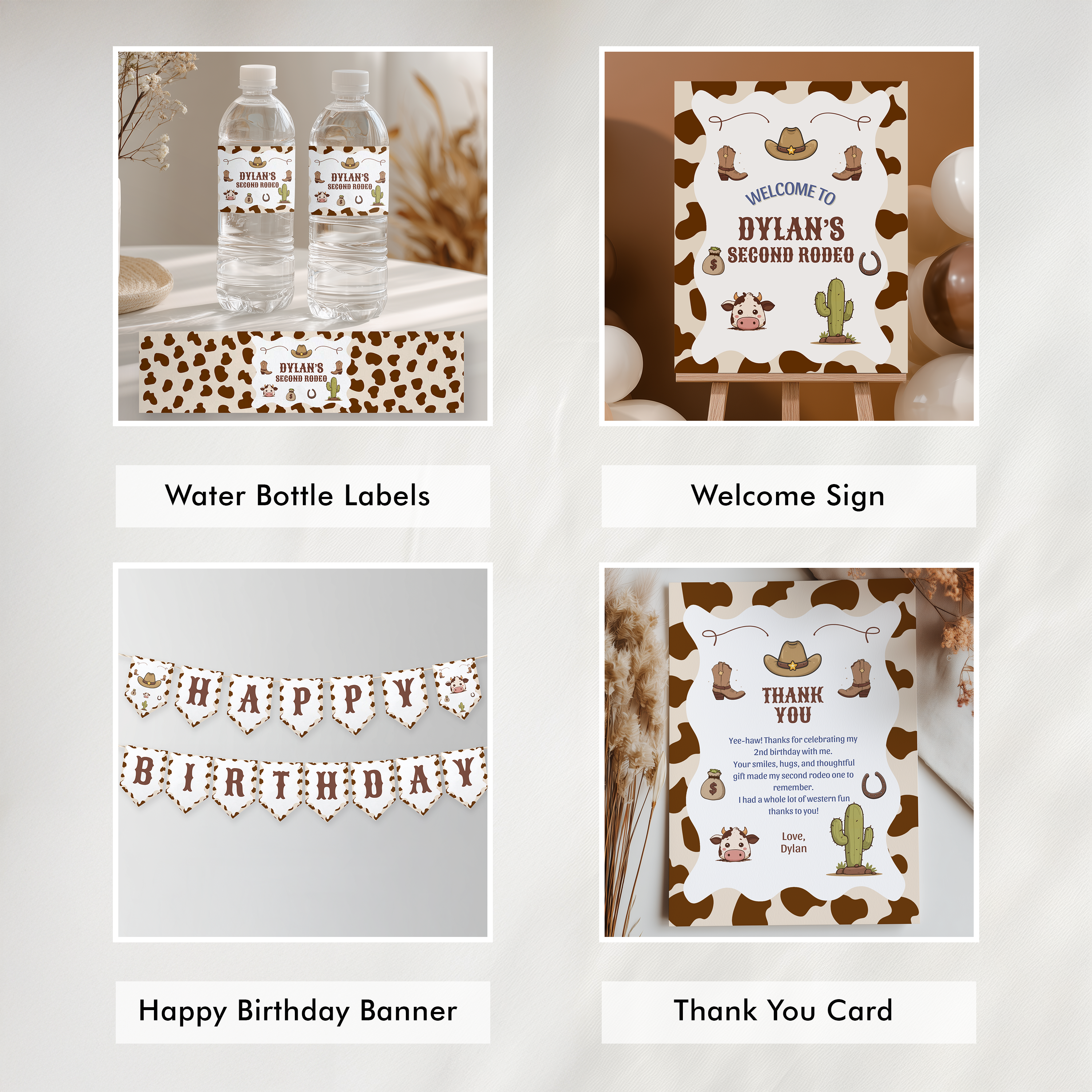 Cowboy Second Rodeo Birthday Party Bundle | 2nd Rodeo Printable Decorations 9184