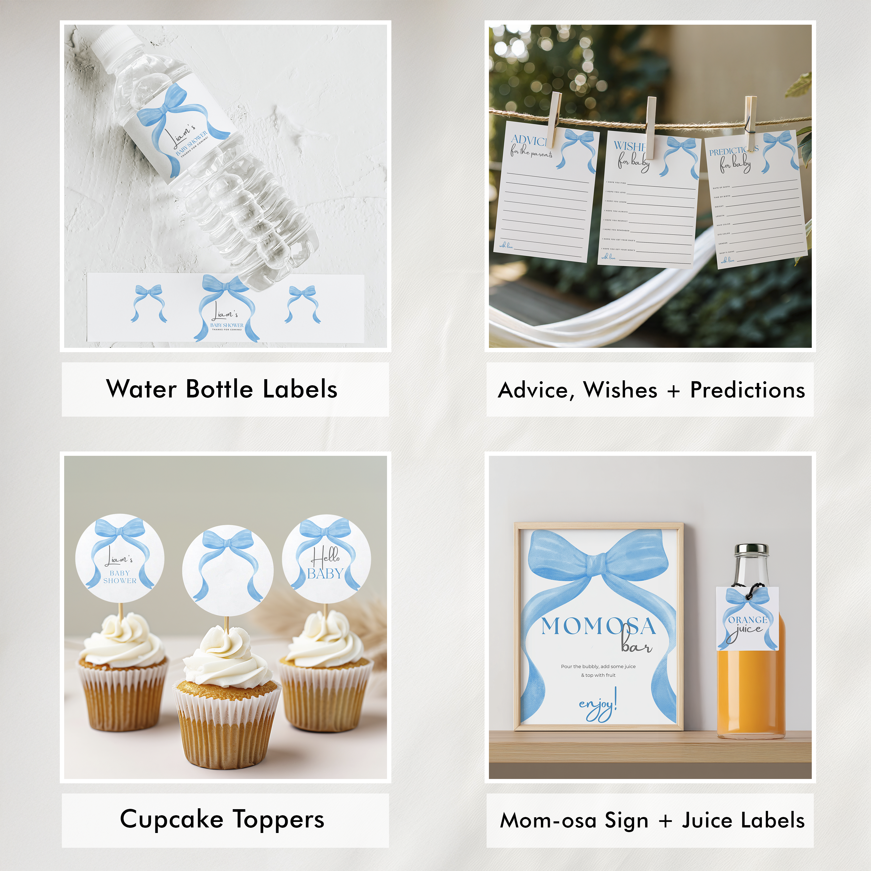 Blue bow Baby Shower Bundle, Party Set Decoration 9304