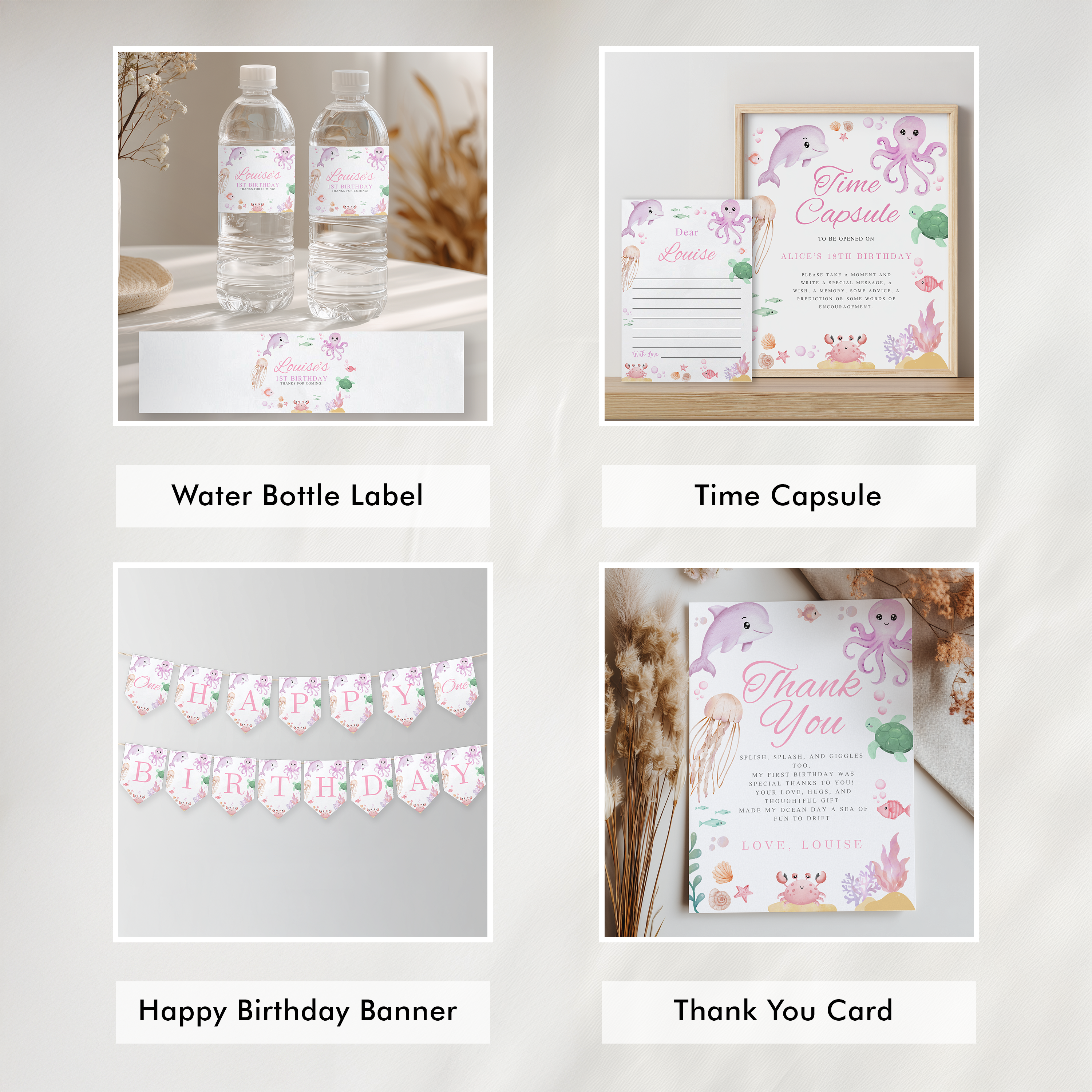 Oneder the sea Birthday Decorations, Under the sea Pink 1st Party Bundle 9180
