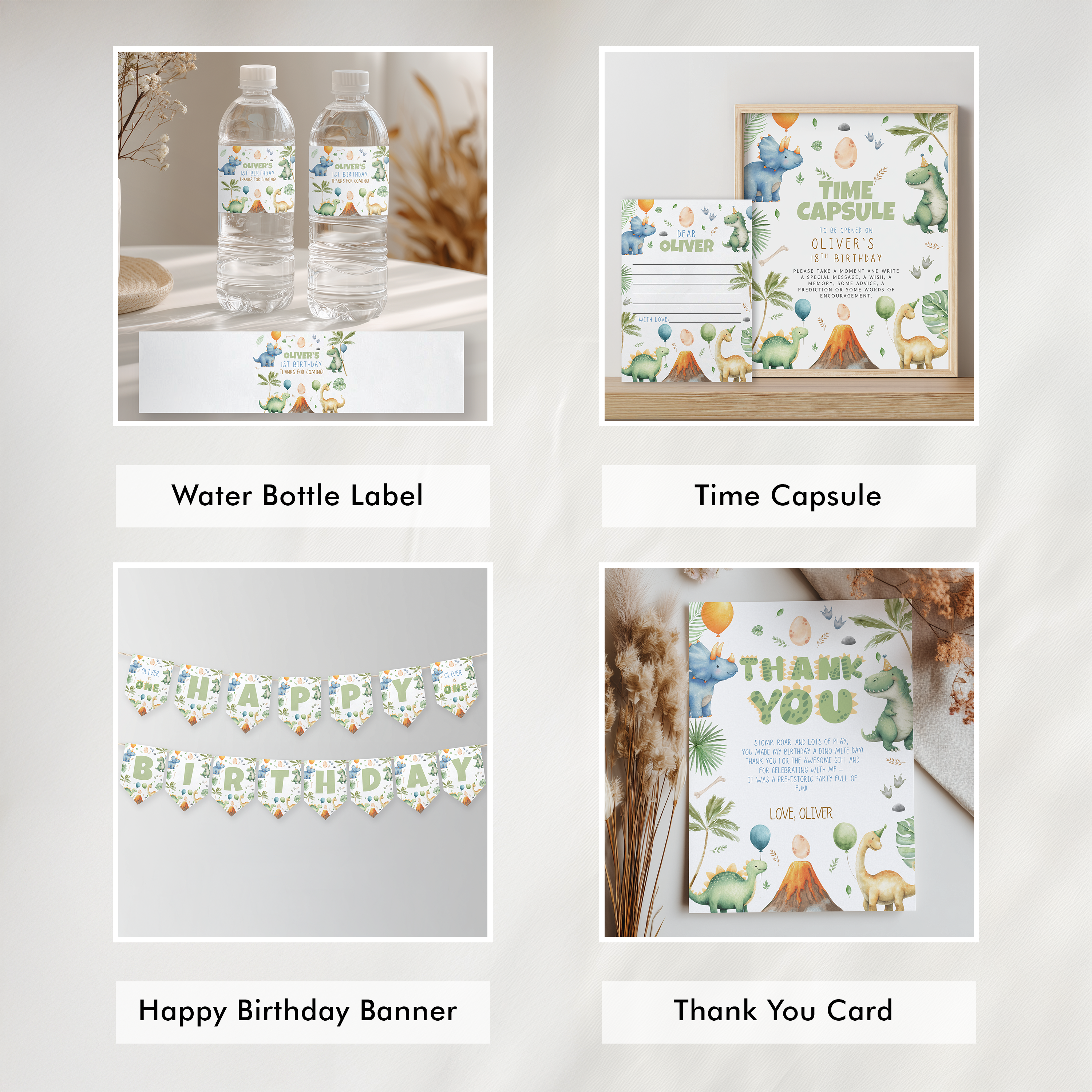 Dinosaur 1st Birthday Invitation Bundle, Dinosaur Birthday Invite, 1st Birthday Boy, Dino Party Decorations Printable, Dino Birthday 9165