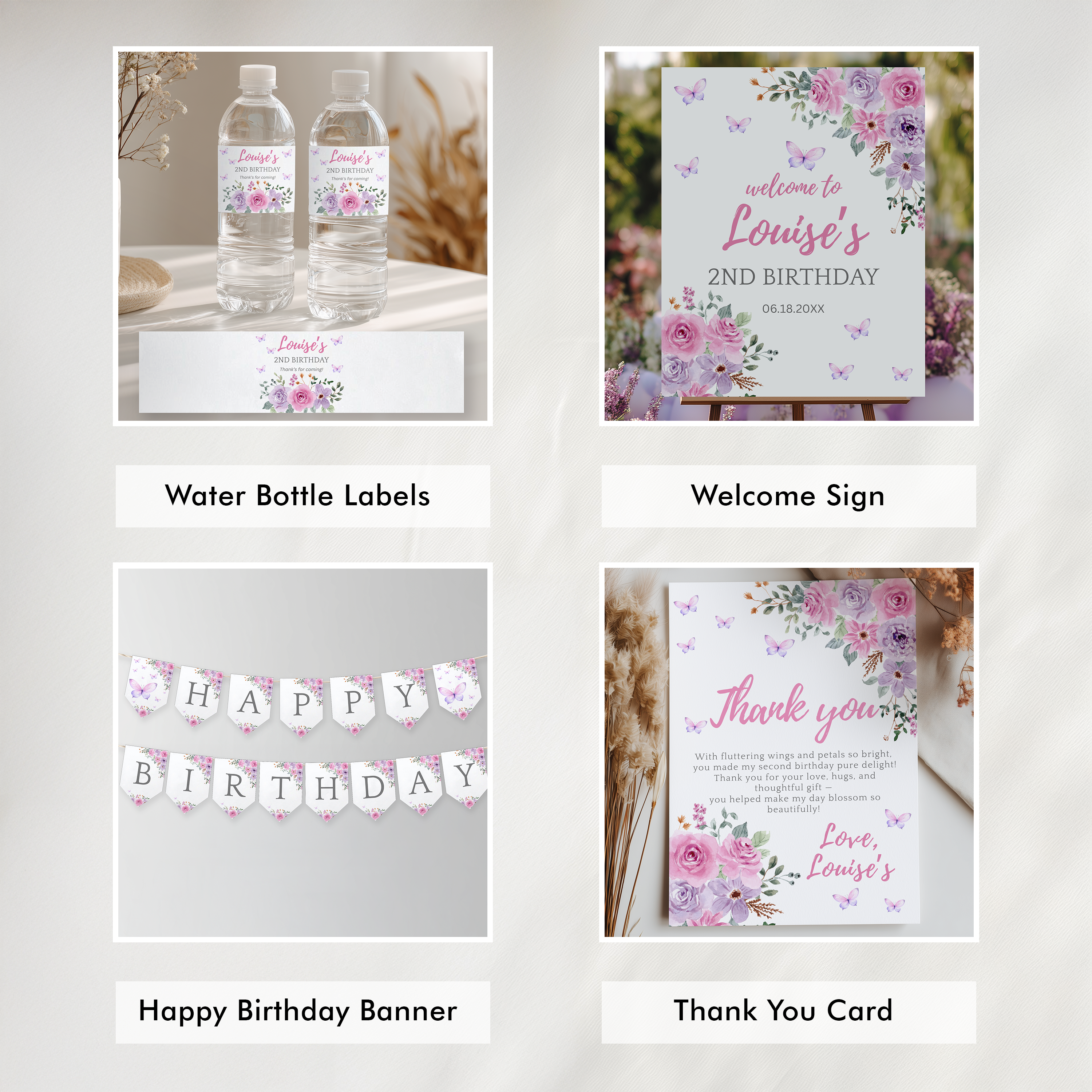 Purple Flowers Birthday Party Decorations | Wildflowers Butterfly Printable Party Bundle 9195