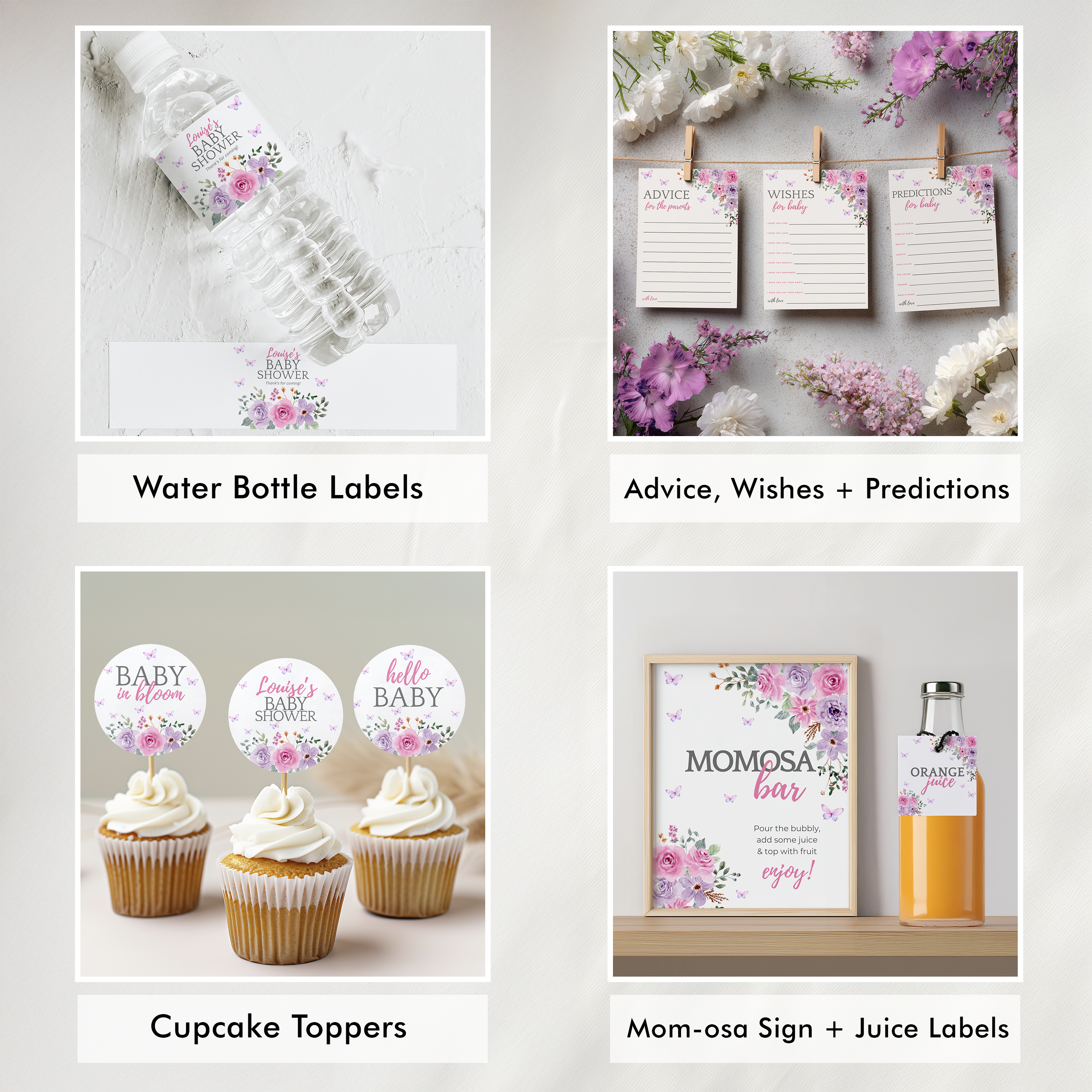 Baby in Bloom Baby Shower Invitation Bundle, Butterfly Wildflower Editable Games 9196