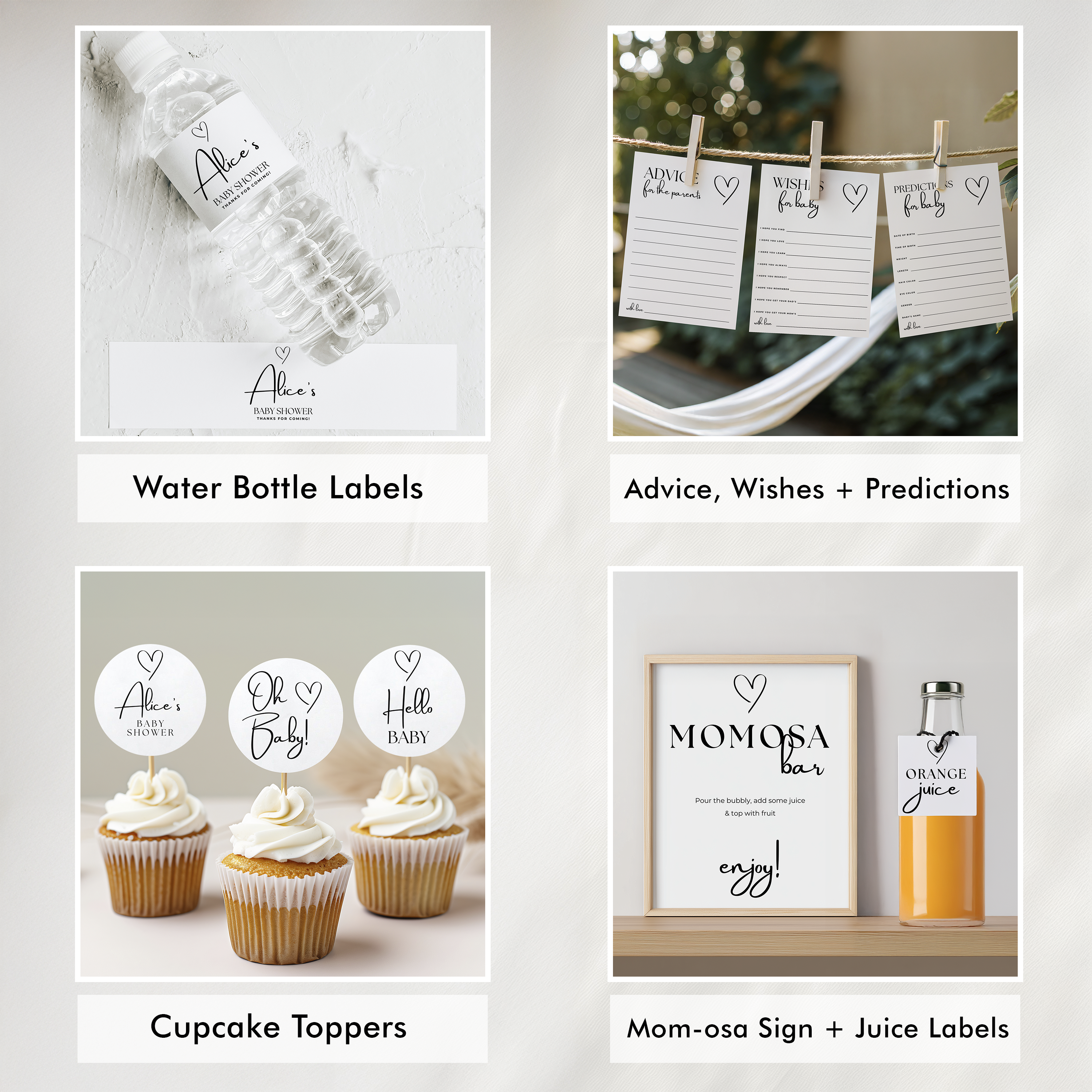 Minimalist Baby Shower Bundle, Simple Invitation Games, Gender Neutral, Modern Party Set Decoration 9302