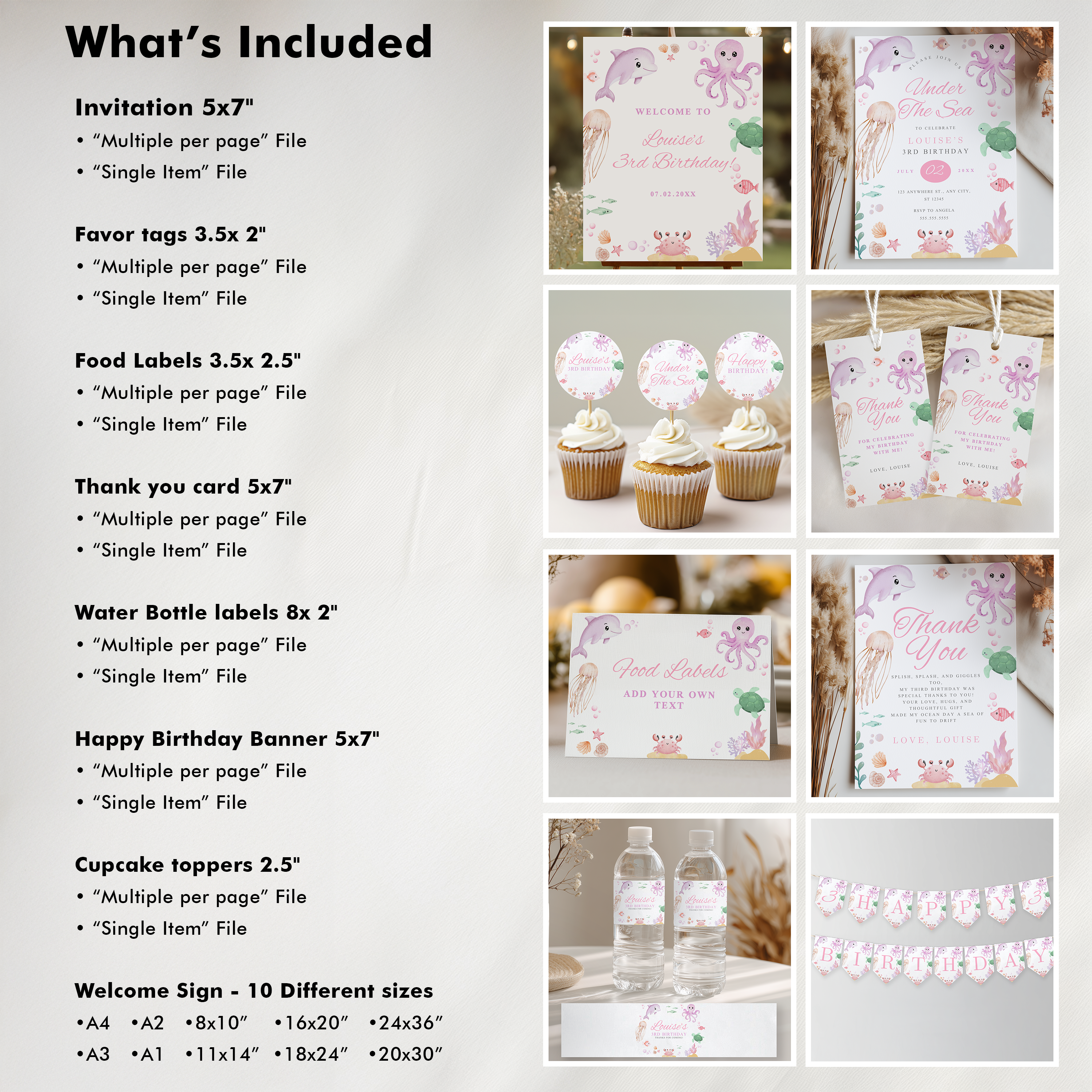 Under the Sea Party Bundle, Printable Birthday Decorations Party Set 9181