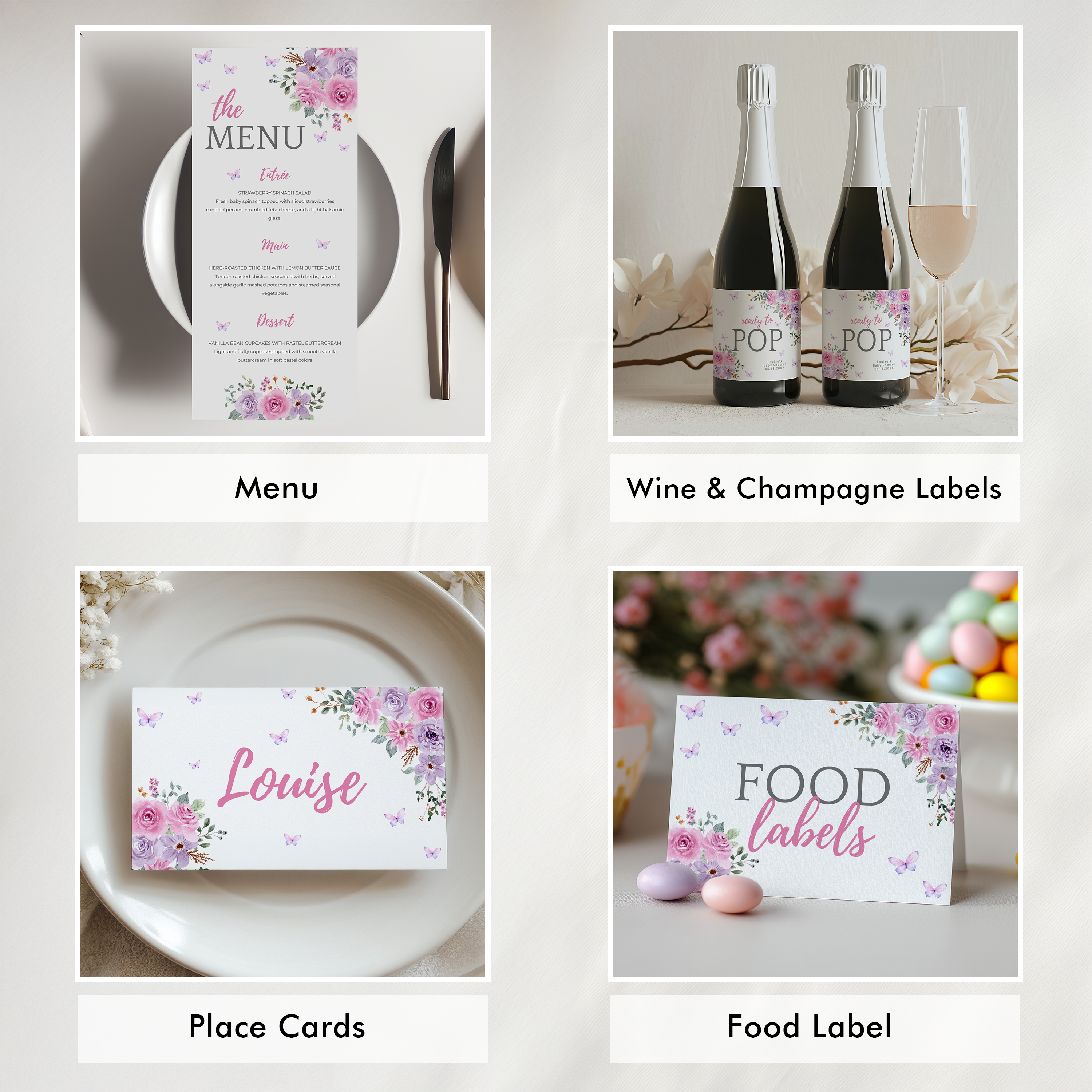 Baby in Bloom Baby Shower Invitation Bundle, Butterfly Wildflower Editable Games 9196