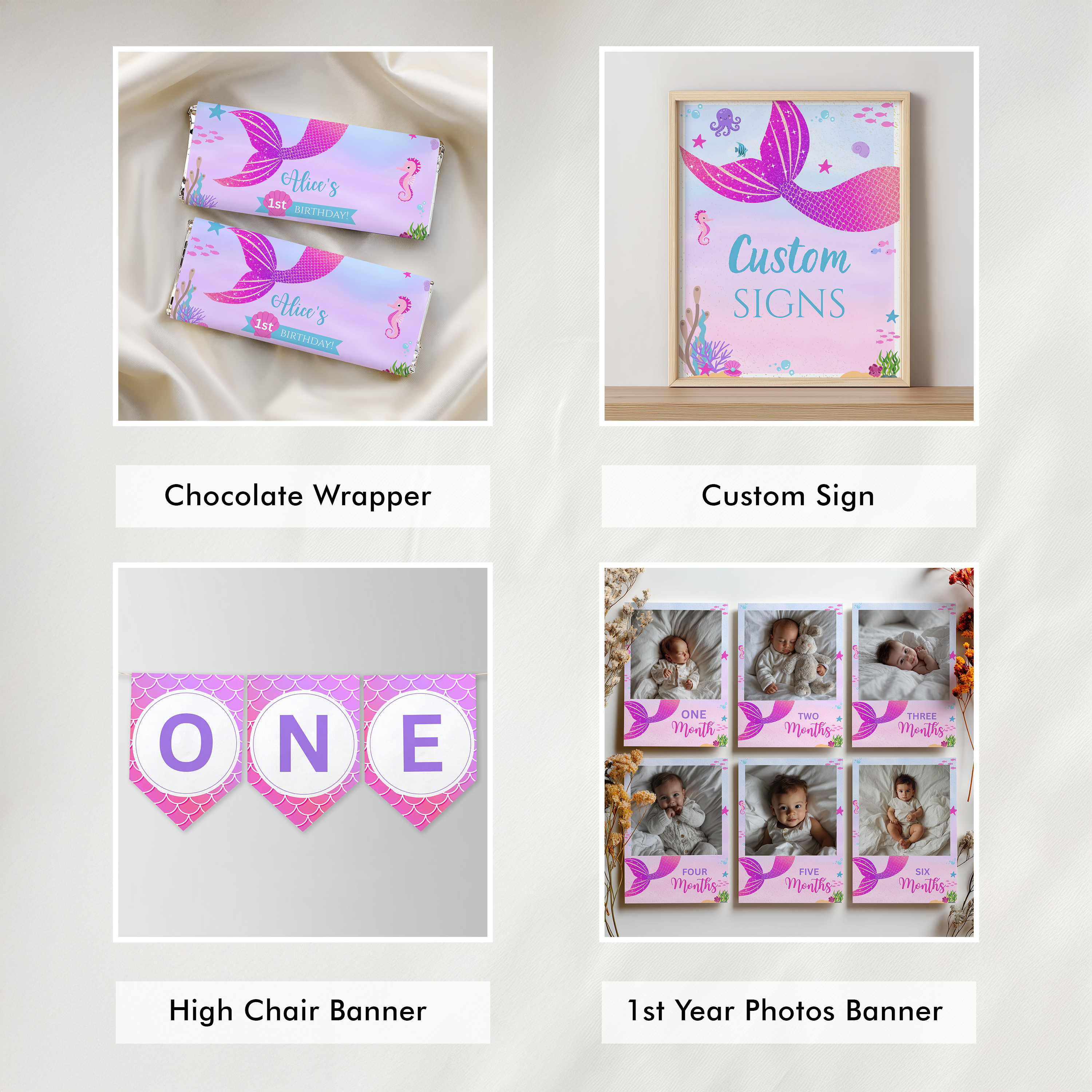 Mermaid First Birthday Bundle, 1st Birthday Party Set, Mermaid First Birthday Decorations, Mermaid Birthday Bundle, Mermaid Decorations 9168