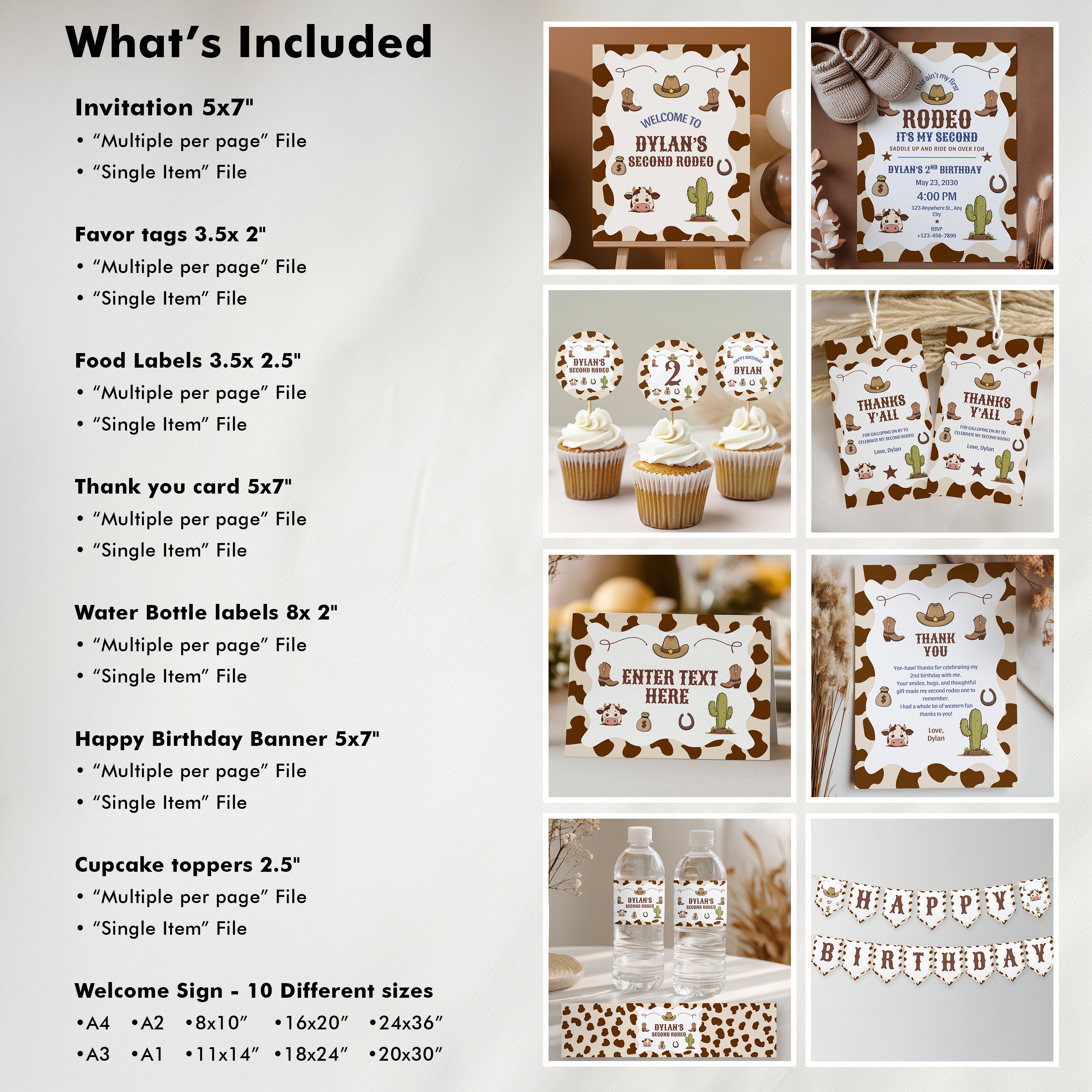 Cowboy Second Rodeo Birthday Party Bundle | 2nd Rodeo Printable Decorations 9184