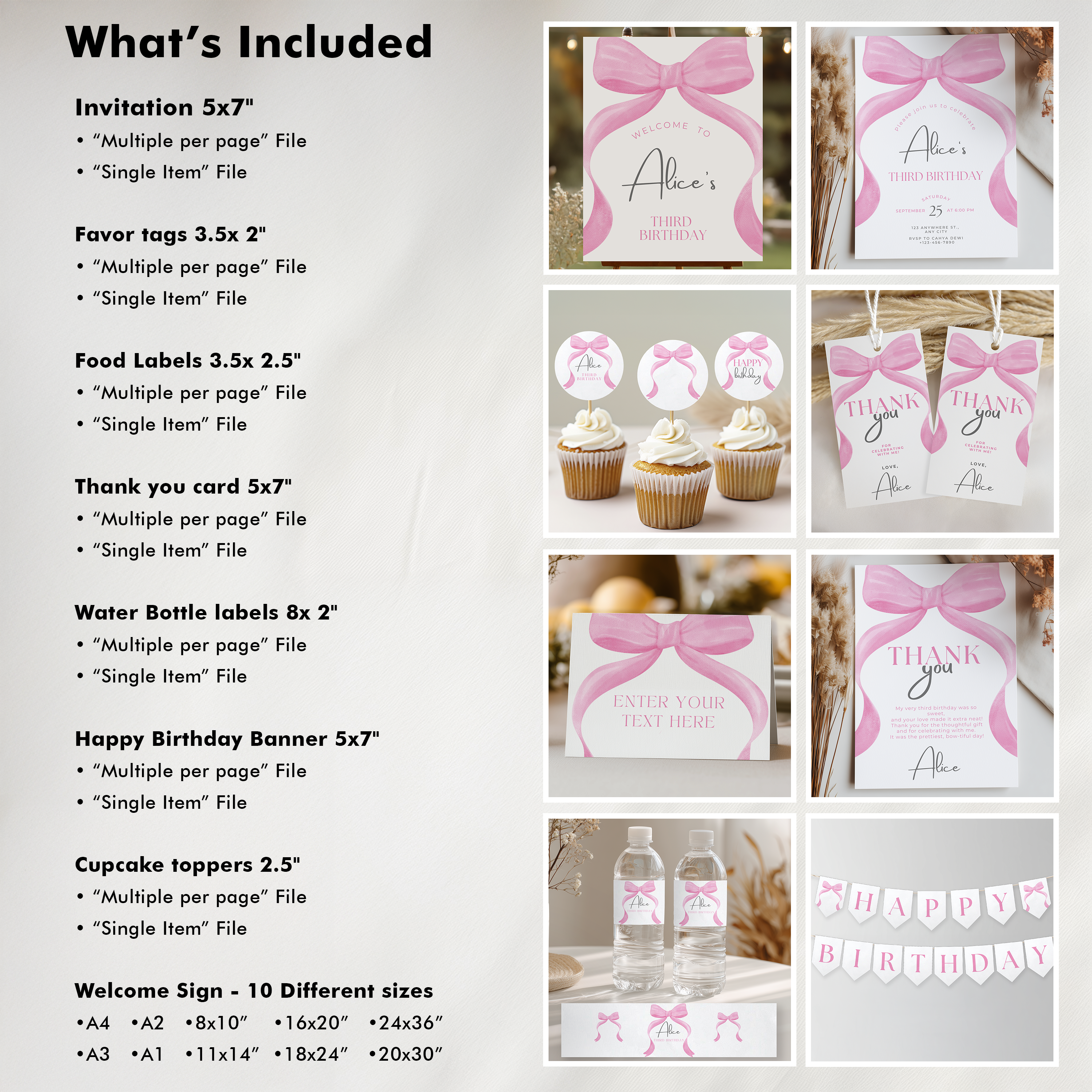 Editable Pink Bow Party Decorations, Pink Bow Party Package Birthday, Pink Coquette Bundle Party Template Digital Instant Download 9158