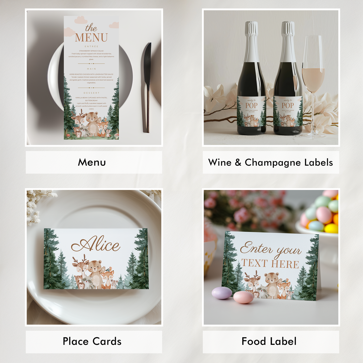 Woodland Baby Shower Bundle, Invitation Games, Party Set Decoration