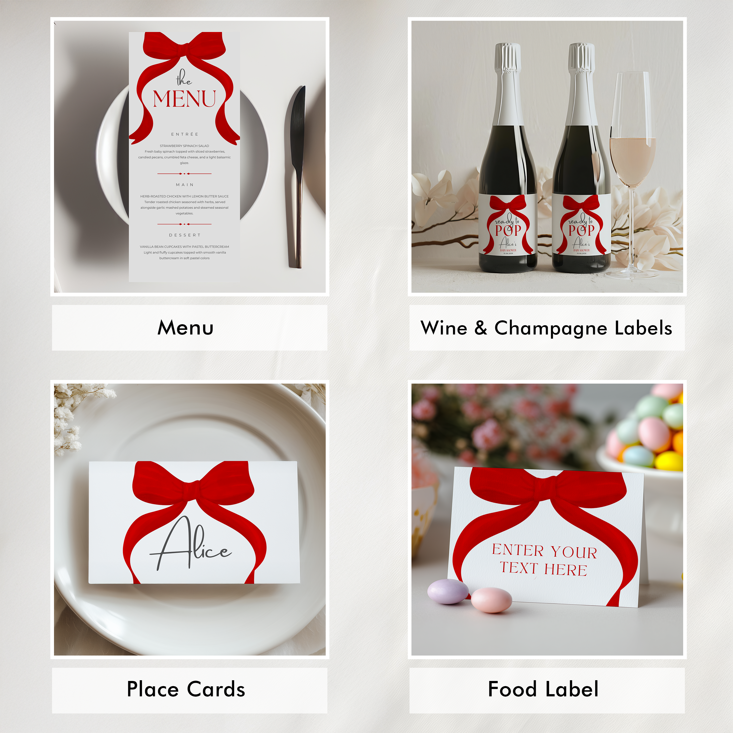 Red Bow Baby Shower Printable Bundle, Red Coquette Invitation Games, Gender Neutral Decoration 9301
