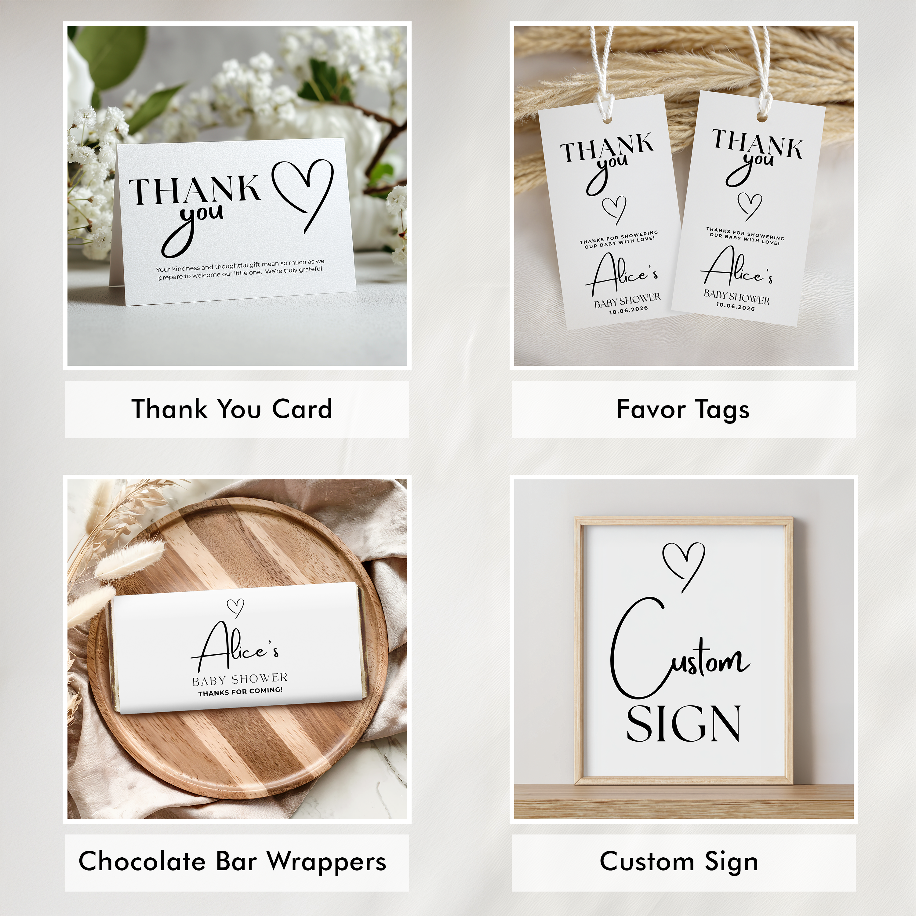 Minimalist Baby Shower Bundle, Simple Invitation Games, Gender Neutral, Modern Party Set Decoration 9302