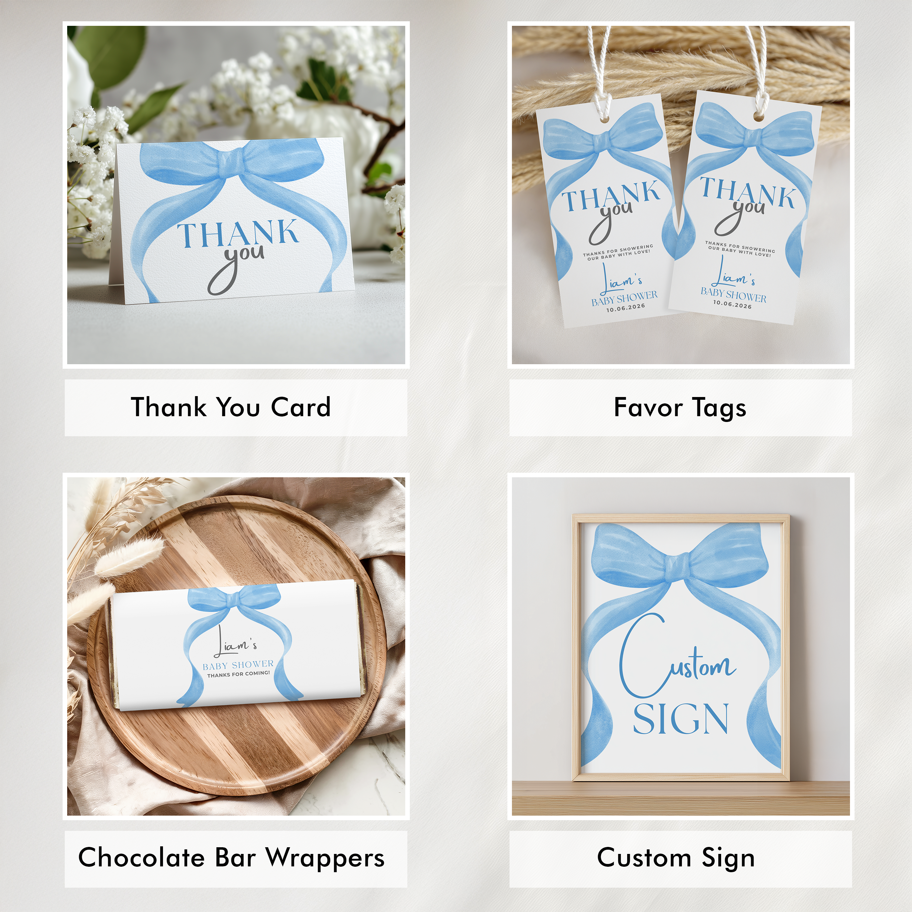 Blue bow Baby Shower Bundle, Party Set Decoration 9304