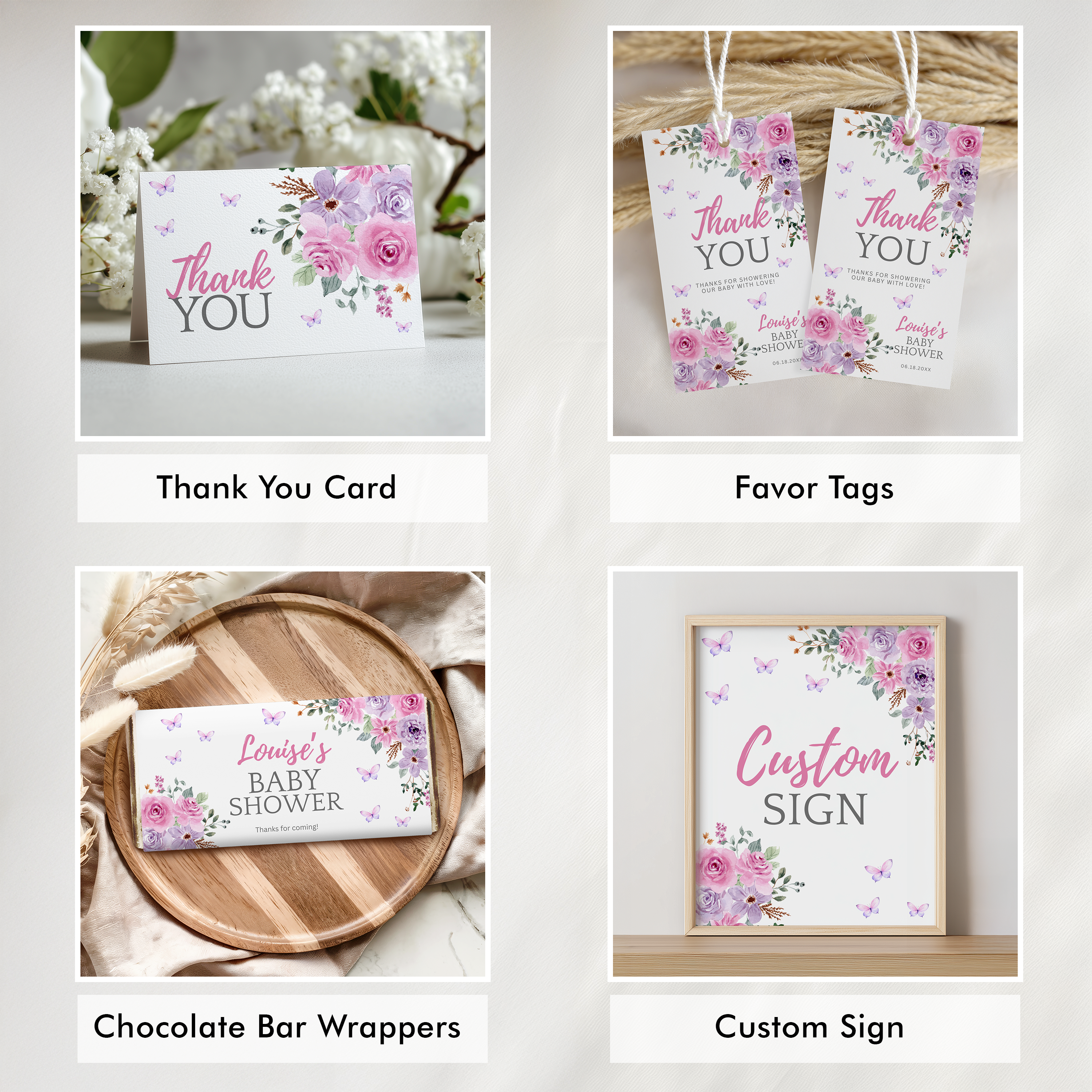 Baby in Bloom Baby Shower Invitation Bundle, Butterfly Wildflower Editable Games 9196