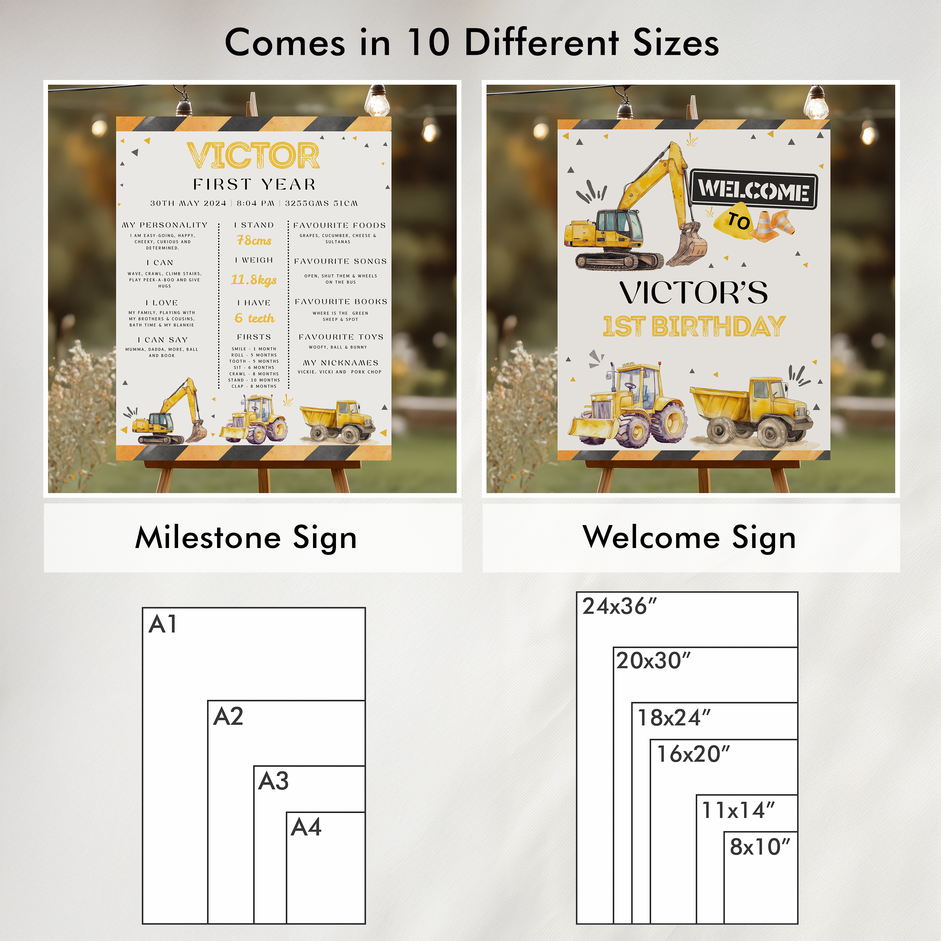 Construction First Birthday Bundle, 1st Birthday Set, Construction Birthday Decorations, Yellow Tractors Birthday Invitation Bundle 9164