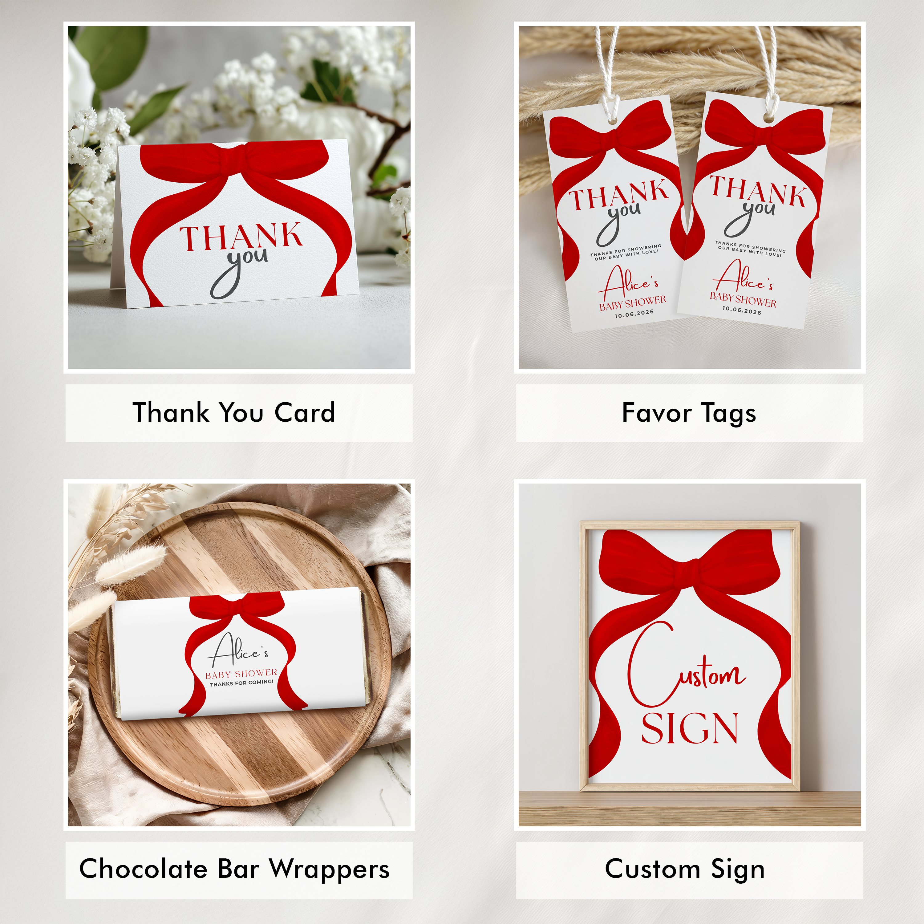 Red Bow Baby Shower Printable Bundle, Red Coquette Invitation Games, Gender Neutral Decoration 9301