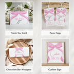 Pink Bow Baby Shower Bundle, Invitation Games, Coquette Baby Girl, Party Set Decoration 9303