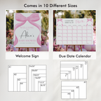 Pink Bow Baby Shower Bundle, Invitation Games, Coquette Baby Girl, Party Set Decoration 9303