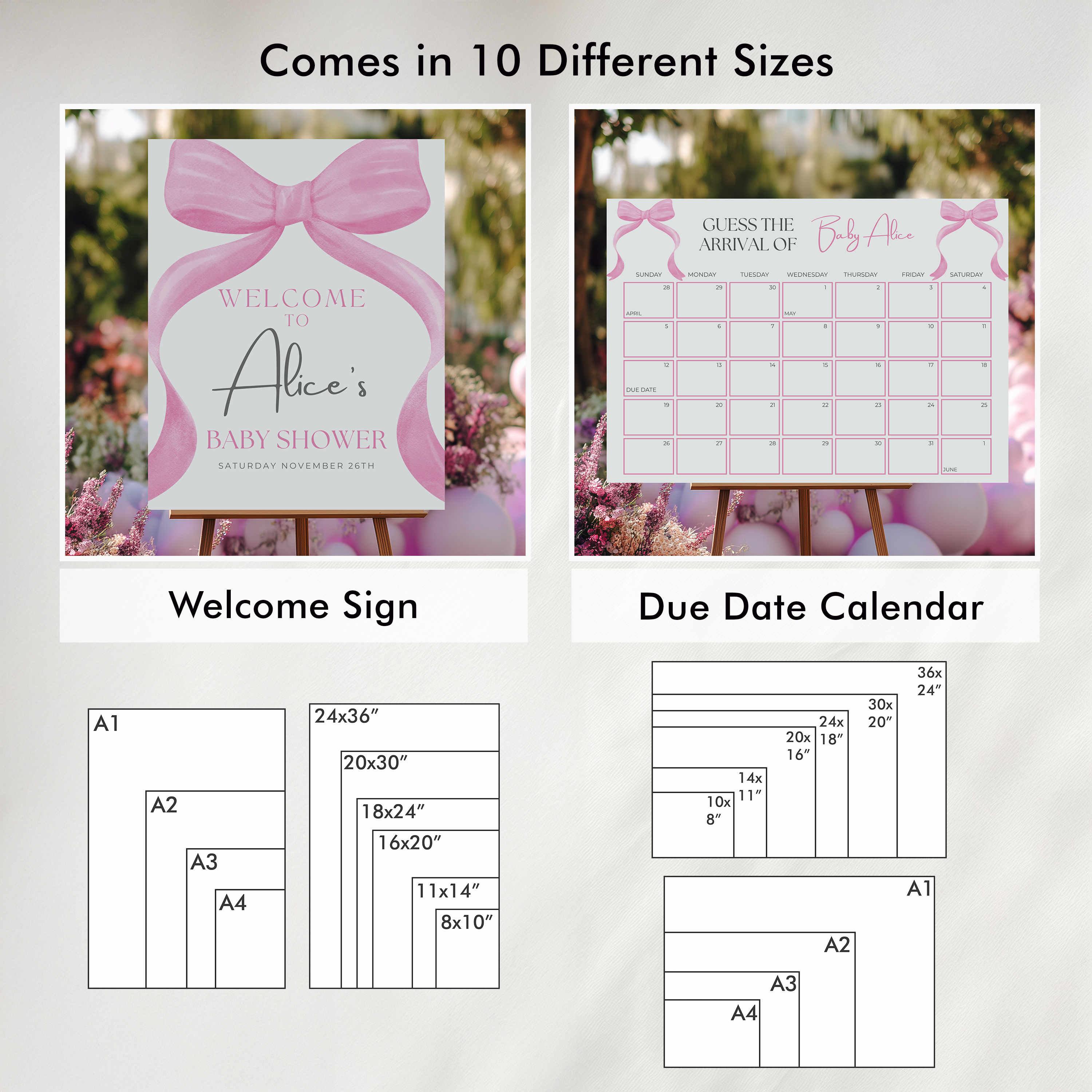 Pink Bow Baby Shower Bundle, Invitation Games, Coquette Baby Girl, Party Set Decoration 9303