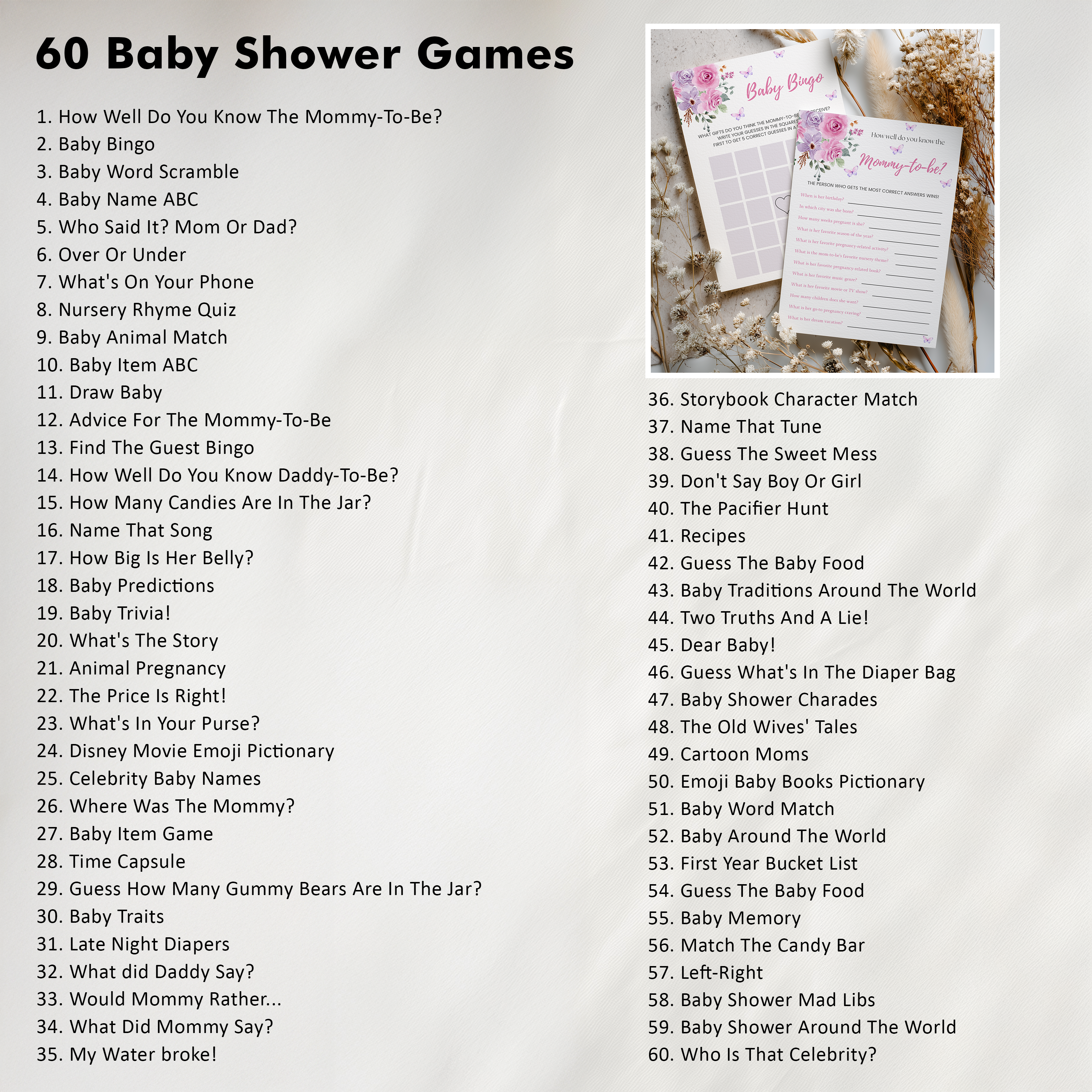 Baby in Bloom Baby Shower Invitation Bundle, Butterfly Wildflower Editable Games 9196