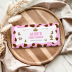 Editable 1st Birthday Cowgirl Chocolate Wrappers, First Rodeo Party Candy Bar Wrapper, Cowgirl Pink First Rodeo Chocolate Wrappers 8538