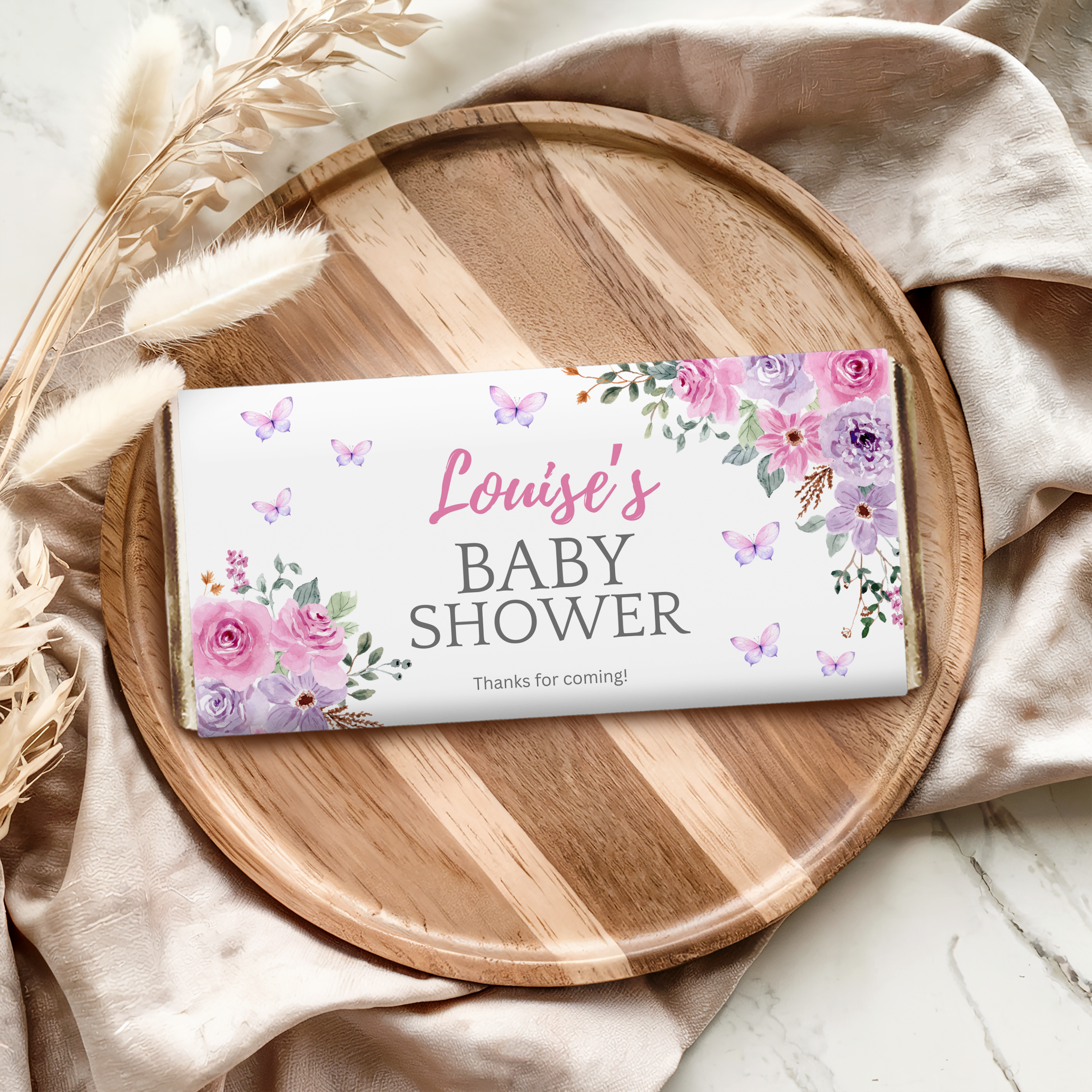 Baby in Bloom Chocolate Wrappers, Lilac Flowers Baby Shower Candy Bar Wrapper 9196